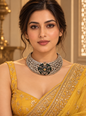Beautiful Designer Chitai Work Kempstone Pendant Neckpiece