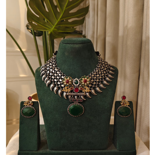 Beautiful Designer Stone Embedded Neckpiece With Earrings