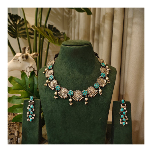 Beautiful Designer Firoza Stones Neckpiece With Earrings