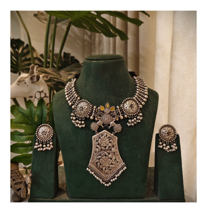 Beautiful Designer Stone Embedded Pendant Neckpiece With Earrings
