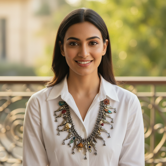 Beautiful Designer Peacock Necklace With Charms Mix Latkan