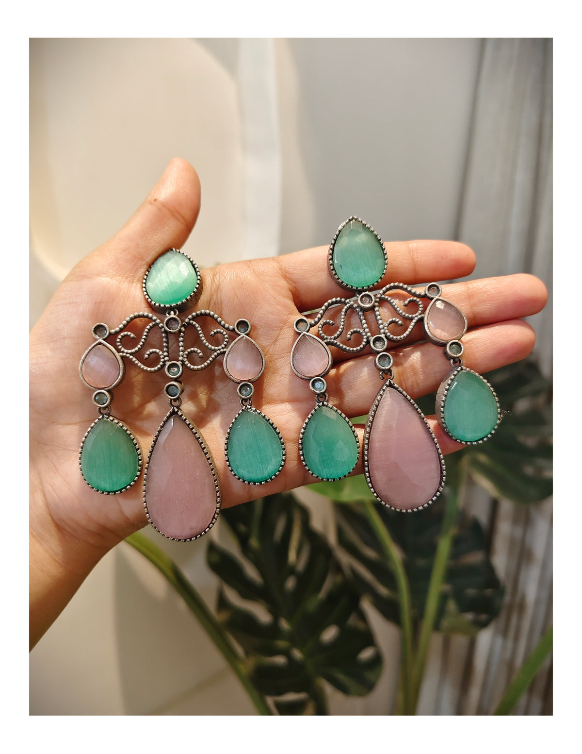 Beautiful Designer Stone Embedded Big Earrings