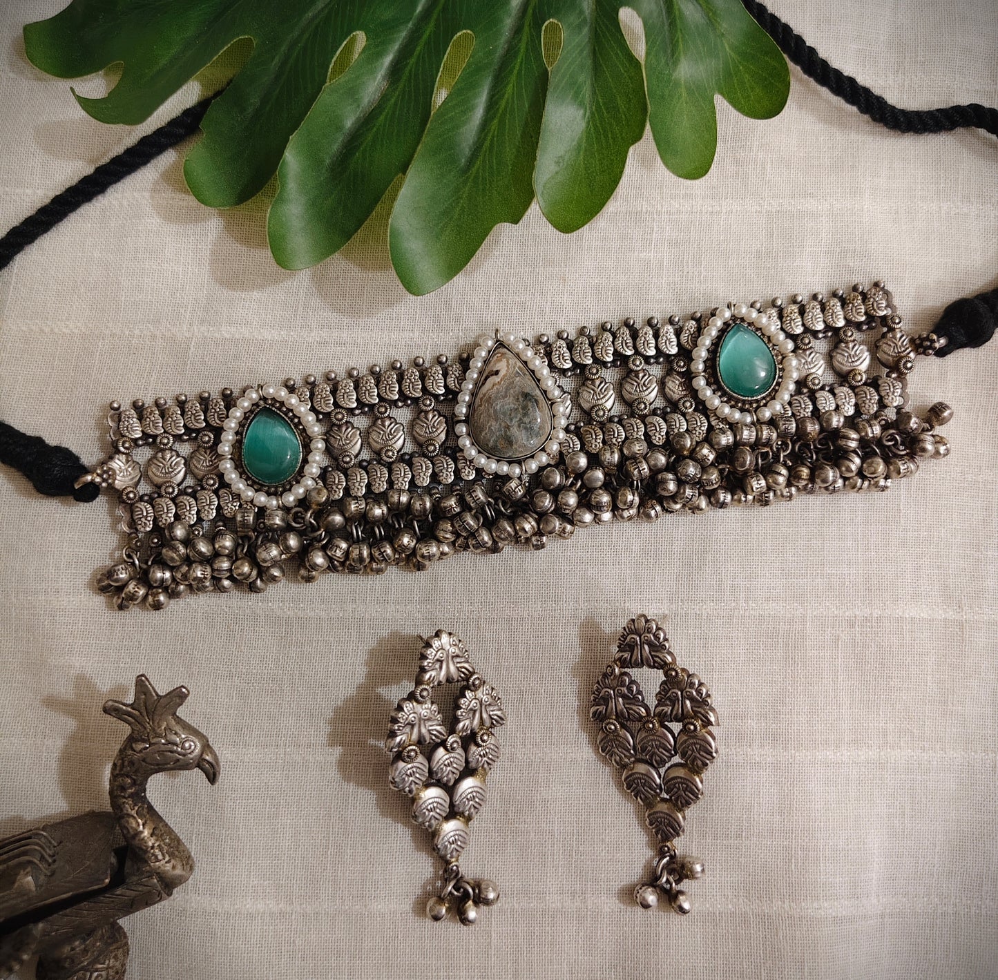 Beautiful Designer Stone Embedded Choker With Earrings