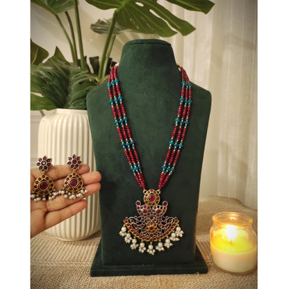 Beautiful Designer Stone Embedded Dual Tone Necklace With Earrings