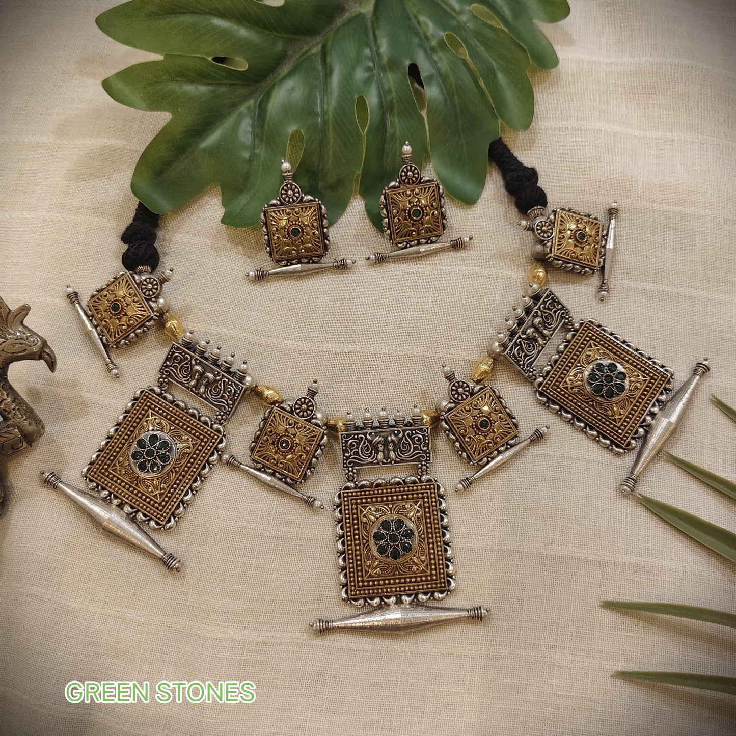 Beautiful Designer Dual Tone Stone Embedded Neckpiece With Earrings
