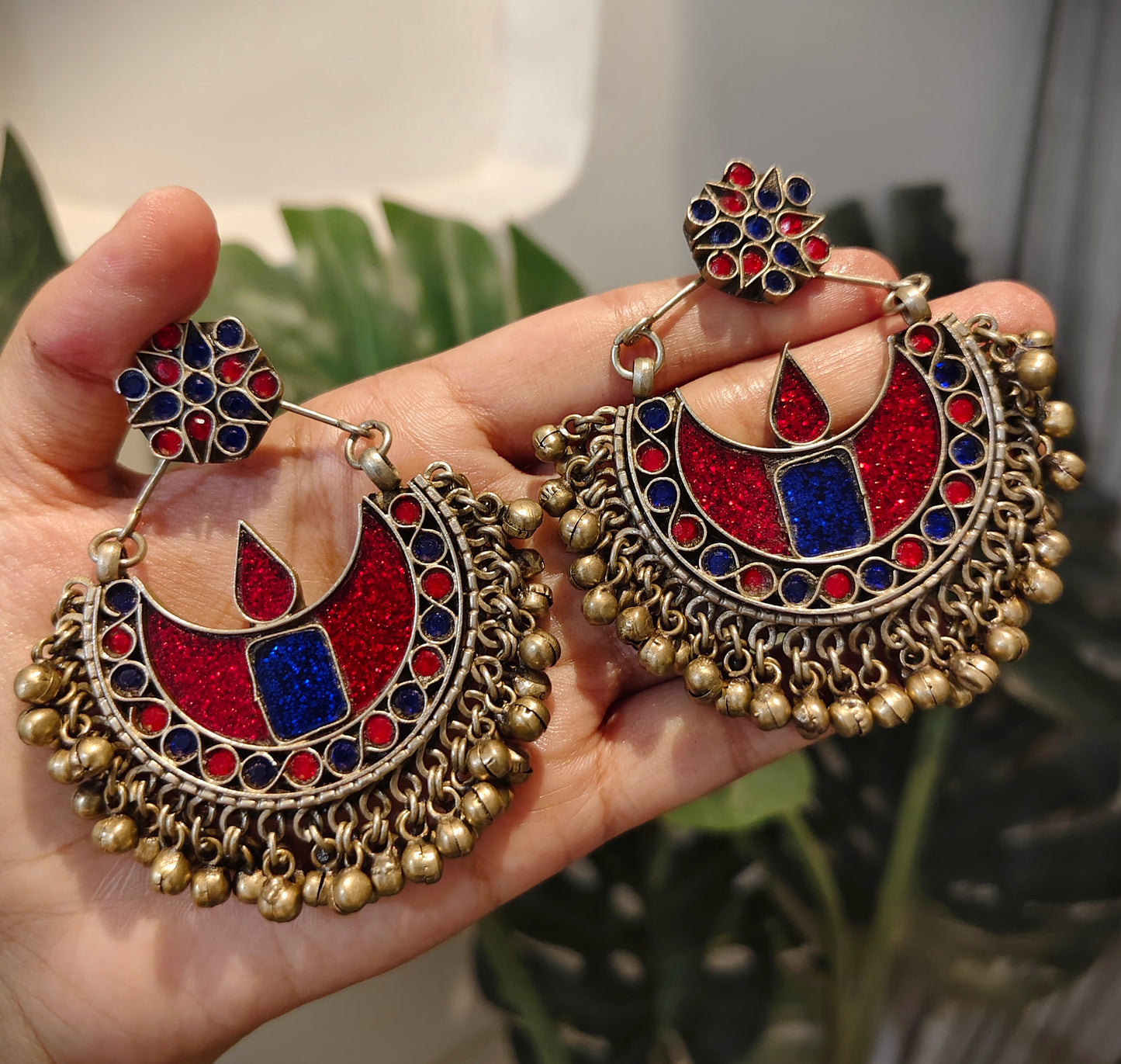 Beautiful Vintage Afghani Chaand Stone Embedded Pendant Necklace