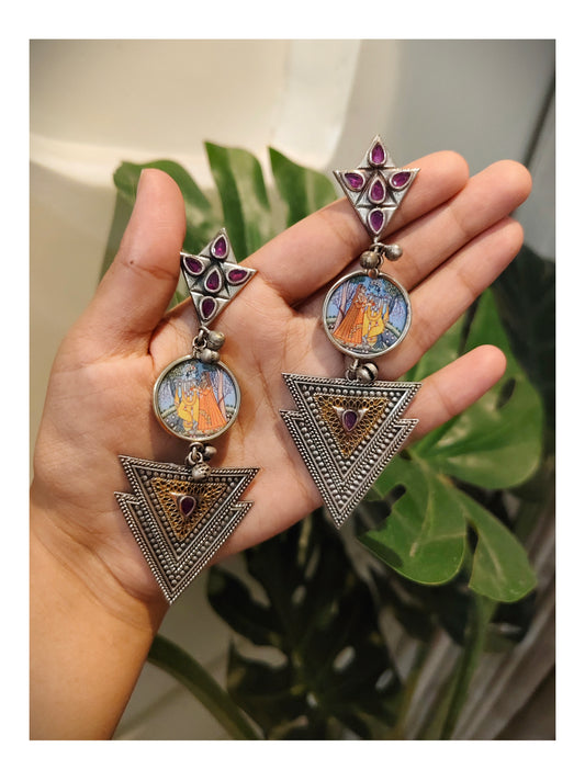 Beautiful Designer Painting Dual Tone Long Earrings