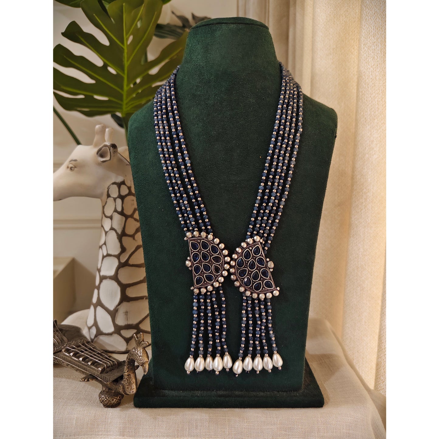 Beautiful Designer Beaded Necklace With Brass Stone Embedded Pcs (no earrings)