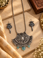Beautiful Designer Chitai Work Pendant Necklace With Earrings