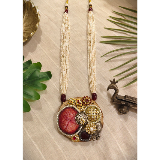 Beautiful Designer Wooden Fusion Pendant Long Necklace