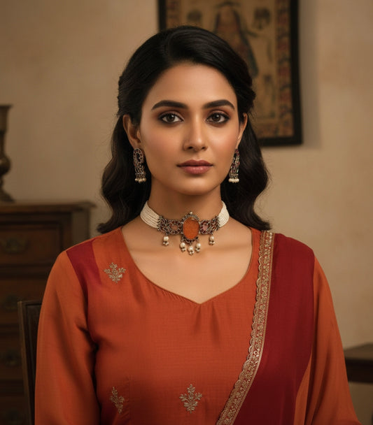 Beautiful Designer Stone Embedded Peacock Choker With Earrings