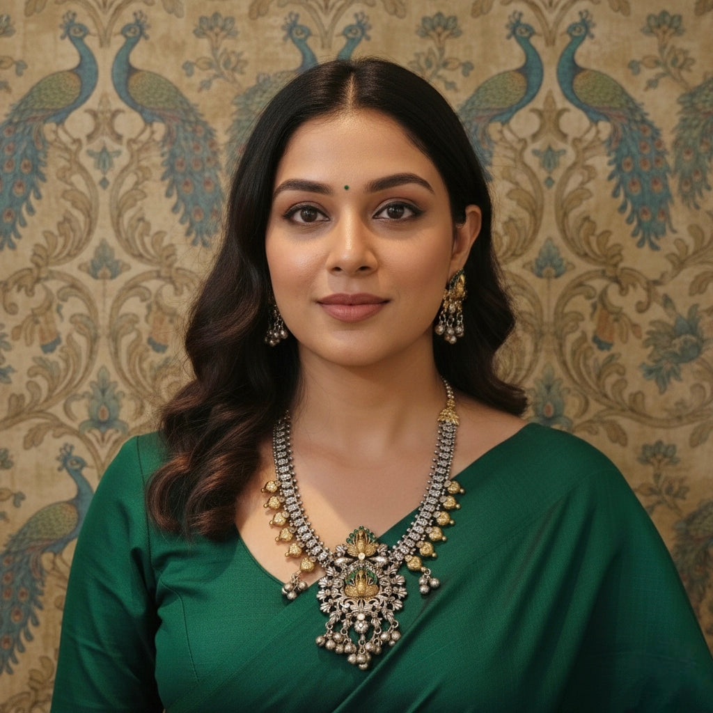 Beautiful Designer Stone Embedded Kolhapuri Necklace With Earrings