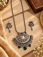 Beautiful Designer Chitai Work Pendant Necklace With Earrings