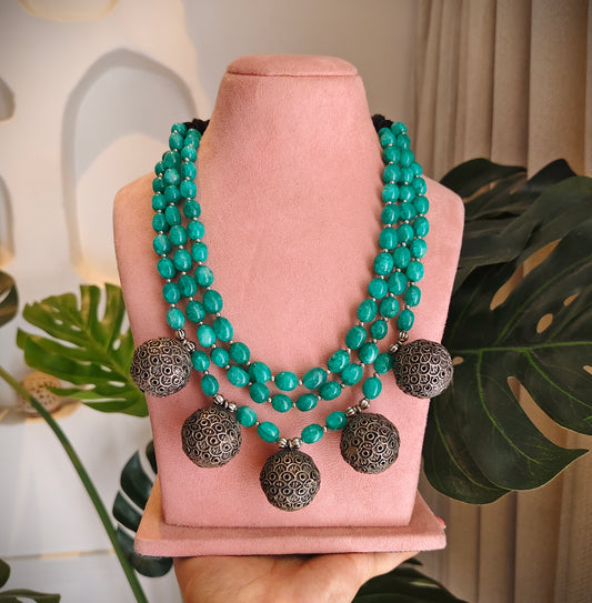 Beautiful Designer Beaded Layered Necklace With Ball Hangings
