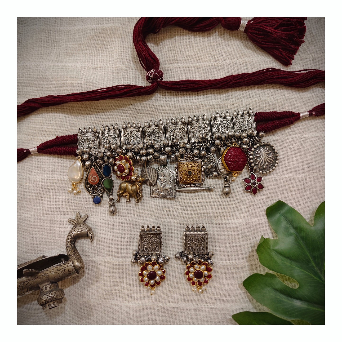 Beautiful Designer Charms Mix Latkan Choker With Earrings