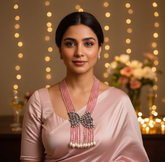 Beautiful Designer Beaded Necklace With Brass Stone Embedded Pcs (no earrings)