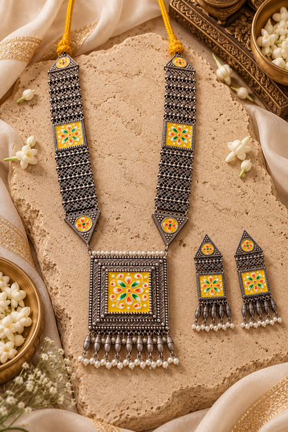 Beautiful Designer Hand-Painted Necklace With Earrings