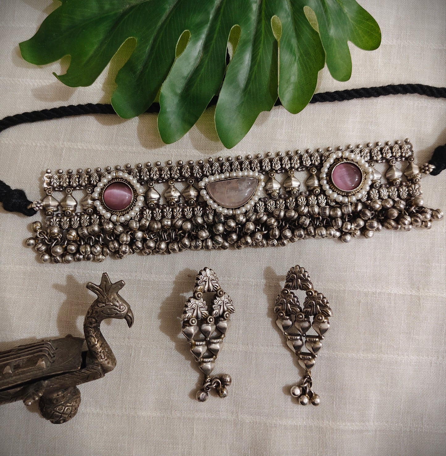 Beautiful Designer Stone Embedded Choker With Earrings
