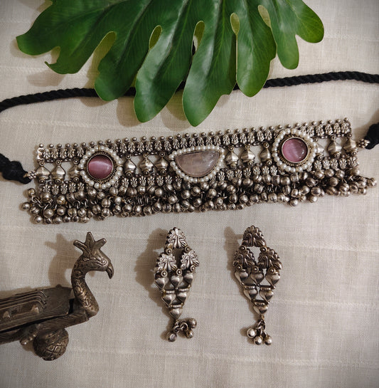 Beautiful Designer Stone Embedded Choker With Earrings