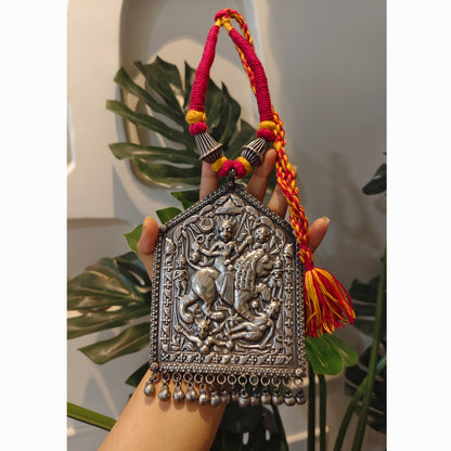 Beautiful Designer Thappa Work Huge Pendant Colorful Dori Necklace