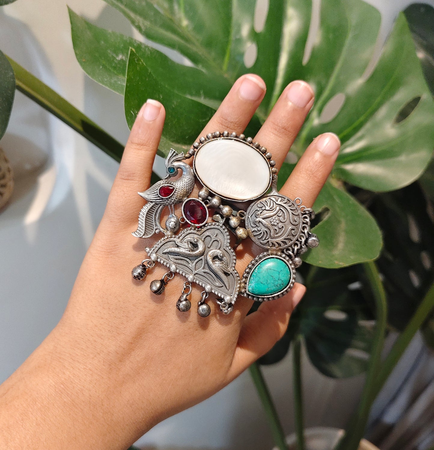 Beautiful Designer Fusion Stone Embedded Adjustable Ring