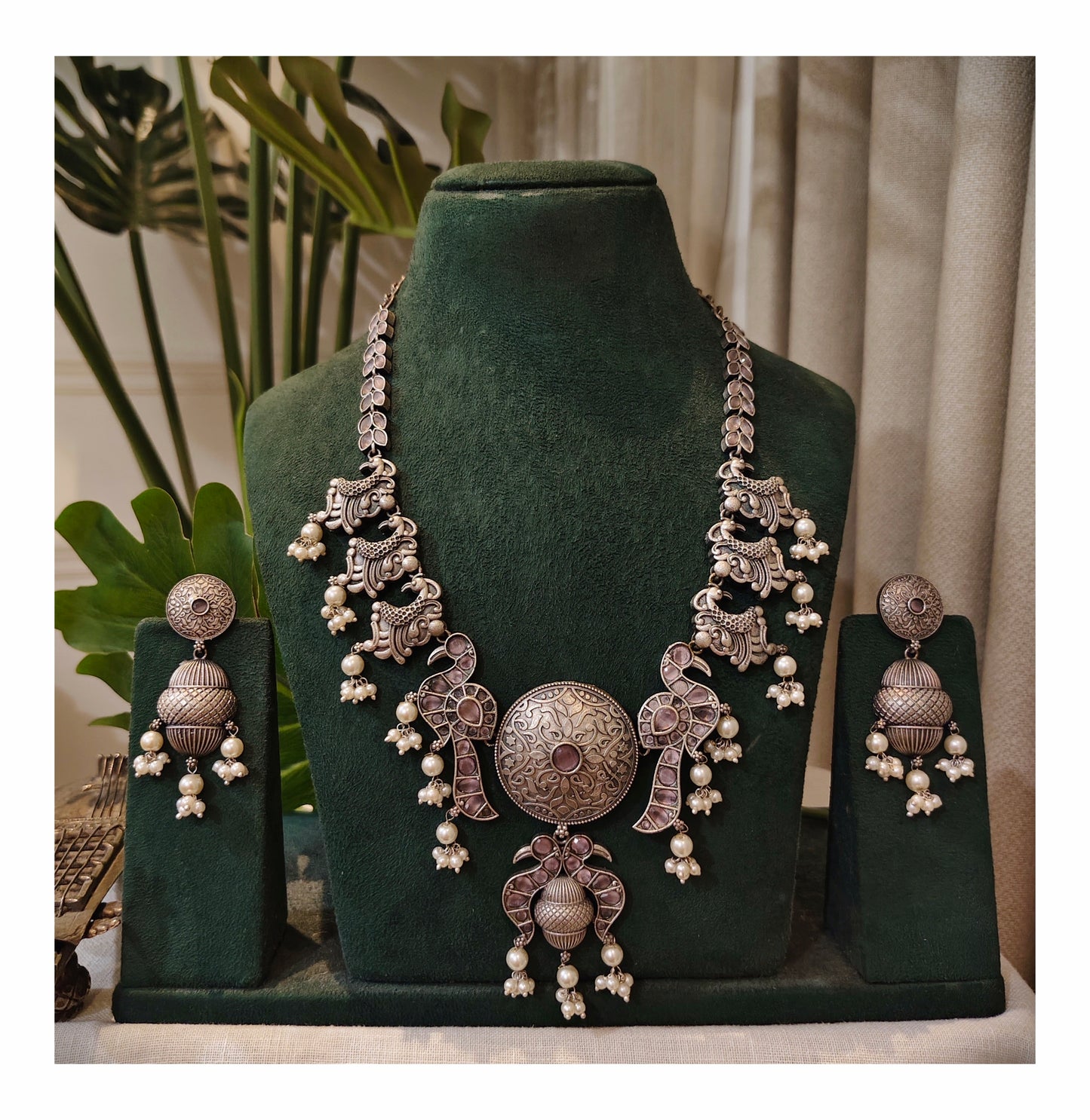 Beautiful Designer Stone Embedded Necklace With Earrings
