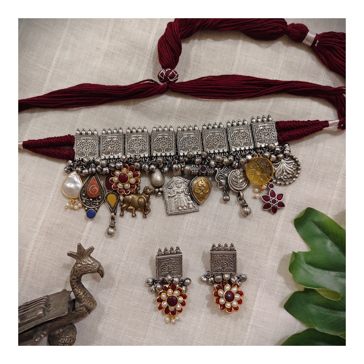 Beautiful Designer Choker With Charms Mix Latkan & Earrings