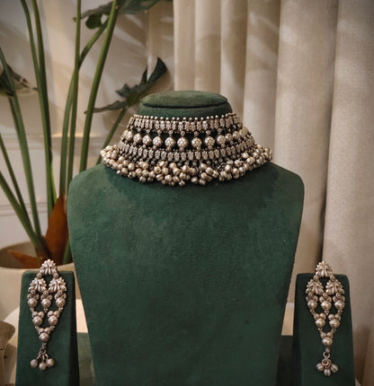 Beautiful Designer Kolhapuri Carving Choker With Earrings