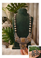 Beautiful Designer Dual Tone Chaand Pendant Long Ball Chain Necklace With Earrings