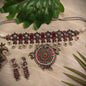 Beautiful Designer Stone Embedded Pendant Choker With Earrings