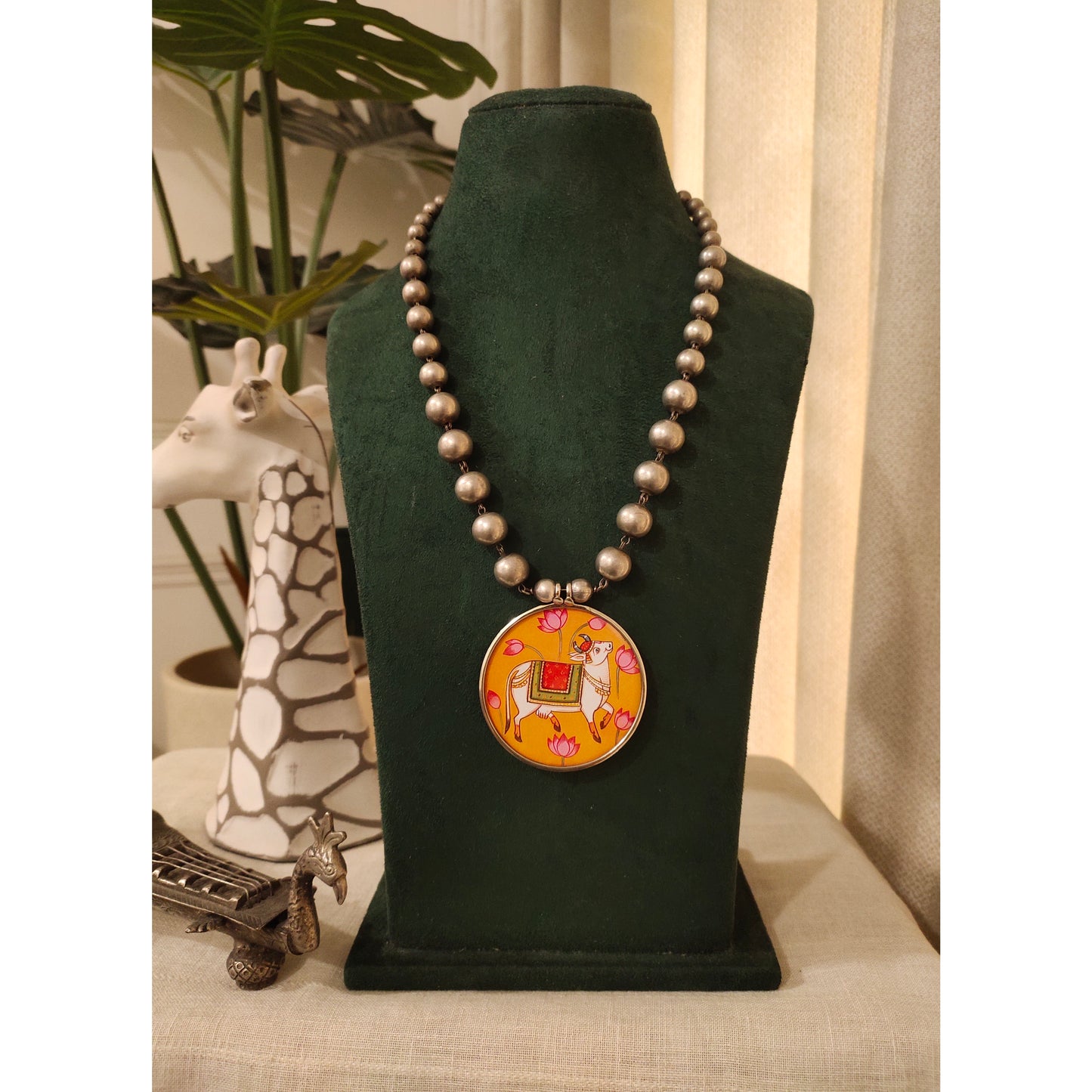 Beautiful Designer Painting Pendant With Ball Chain Necklace
