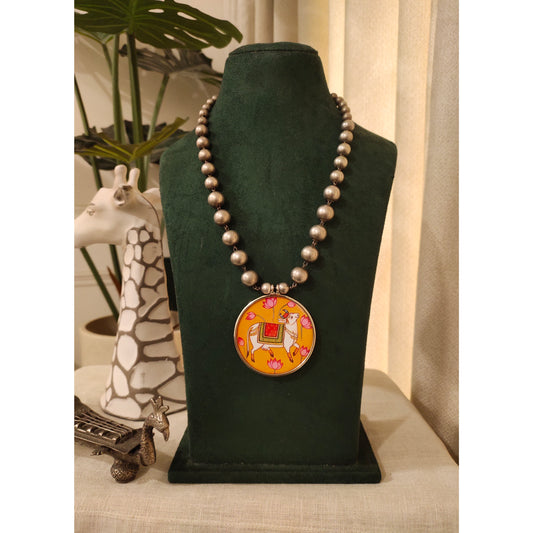 Beautiful Designer Painting Pendant With Ball Chain Necklace