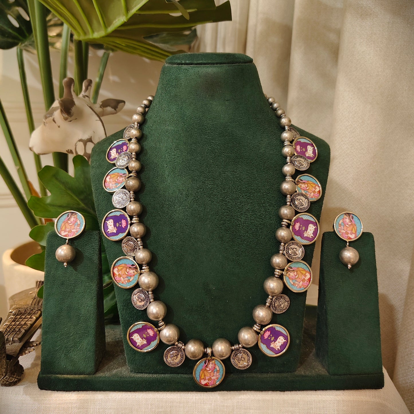 Beautiful Designer Painting Mix Paatri Necklace With Earrings