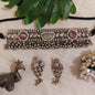 Beautiful Designer Stone Embedded Choker With Earrings