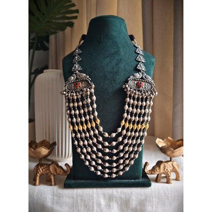 Beautiful Designer Dholki Beads Layered Dual Tone Necklace
