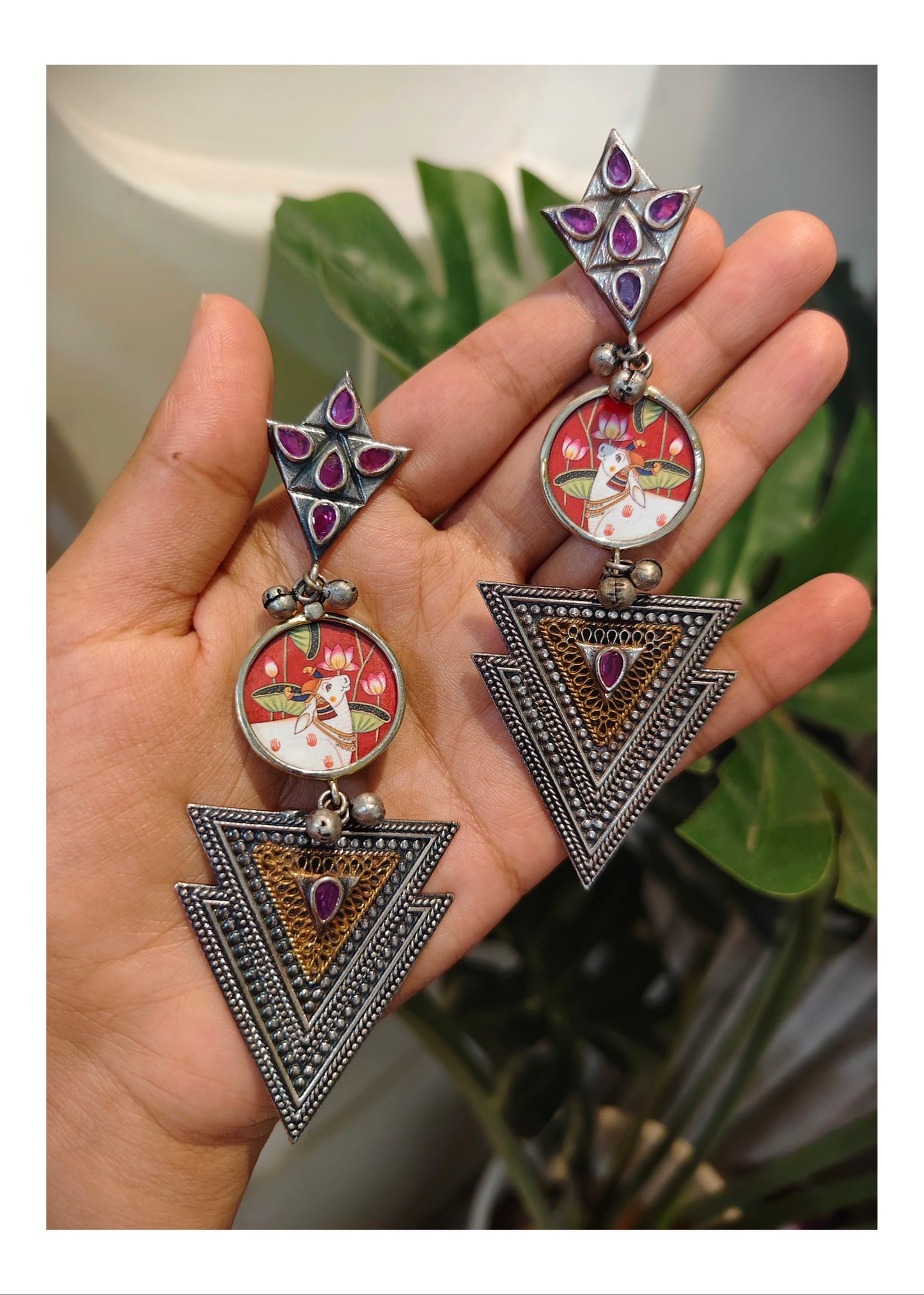 Beautiful Designer Painting Dual Tone Long Earrings