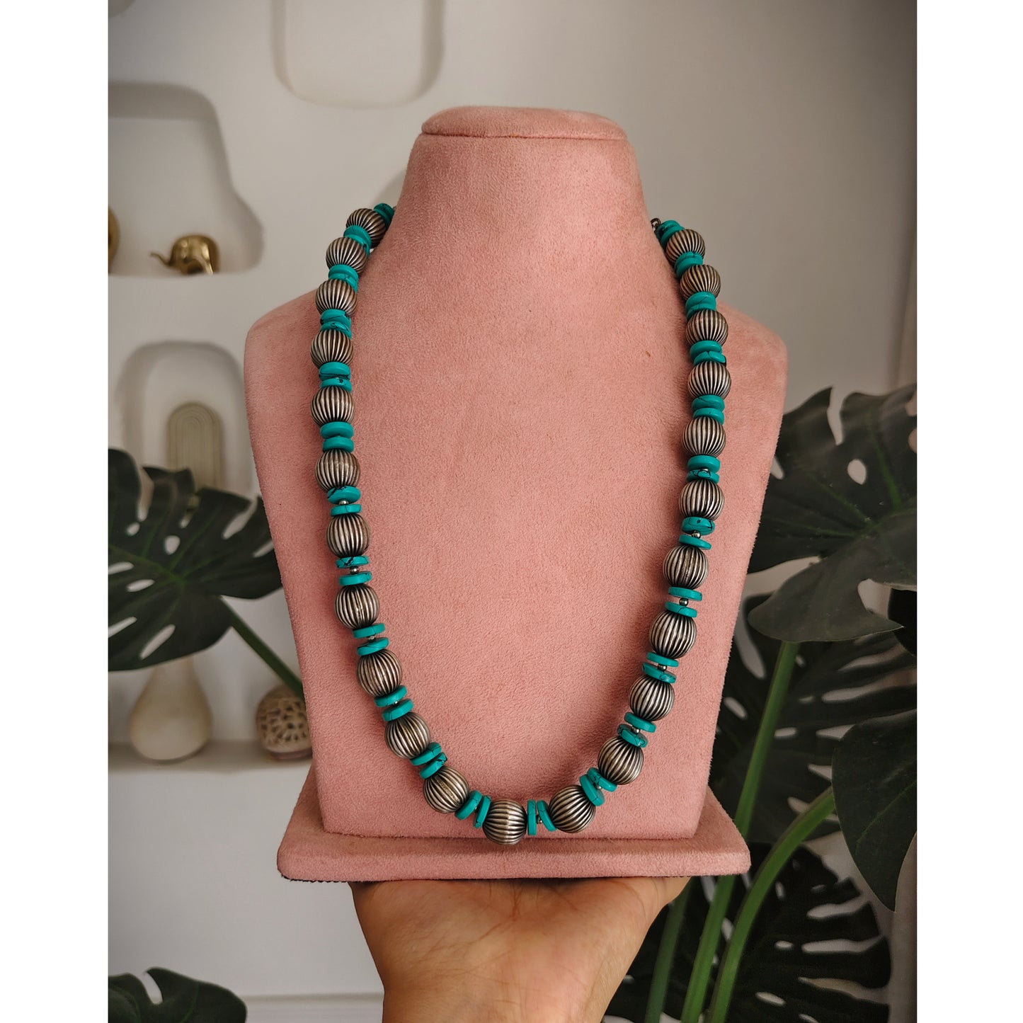 Beautiful Designer Metal Brass Beads With Firoza Beads Necklace