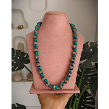 Beautiful Designer Metal Brass Beads With Firoza Beads Necklace