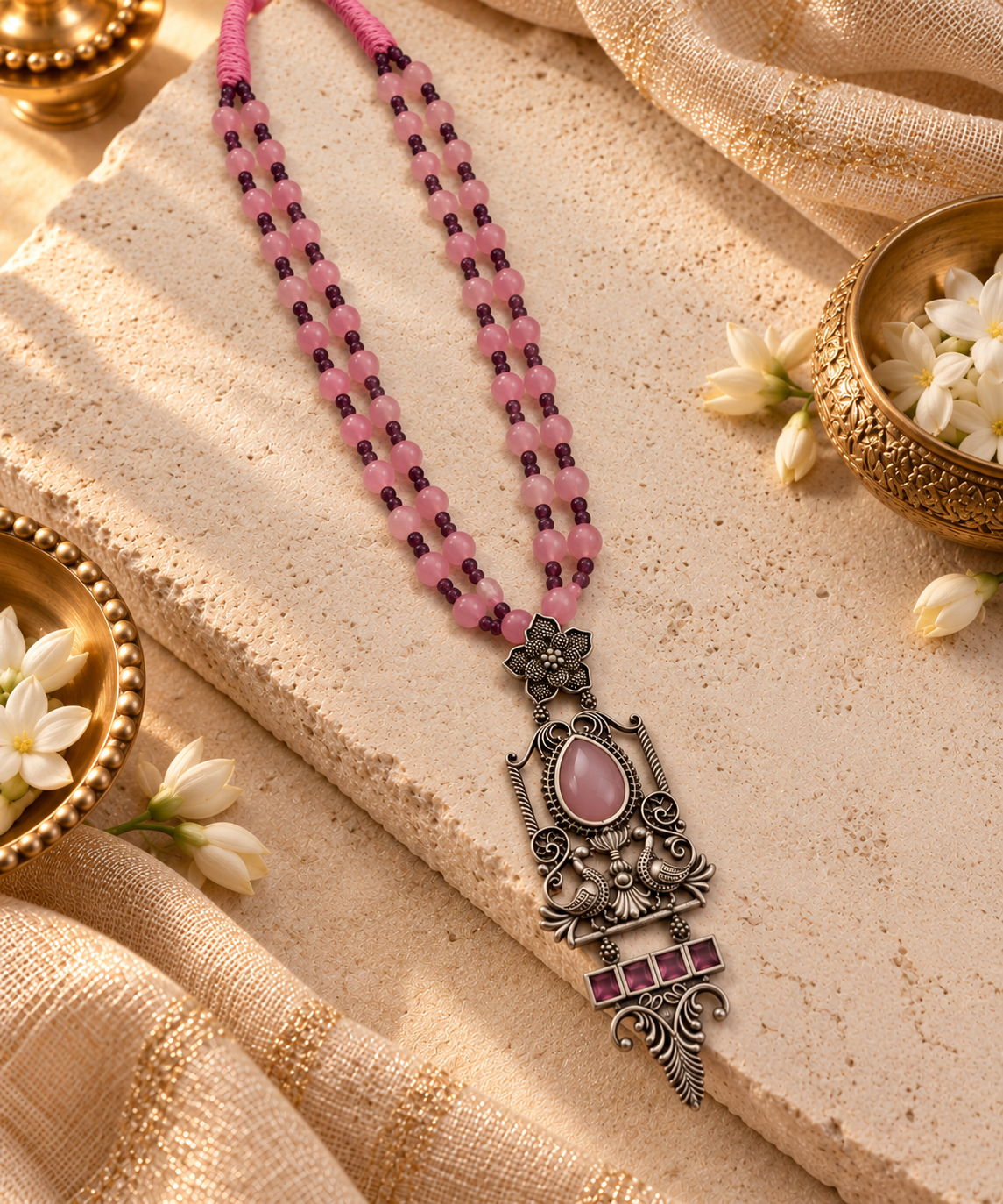 Beautiful Designer Stone Embedded Peacock Pendant Beaded Necklace