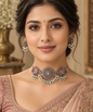 Beautiful Designer Stone Embedded Choker With Earrings