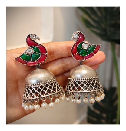 Beautiful Designer Kempstone Peacock Jhumka