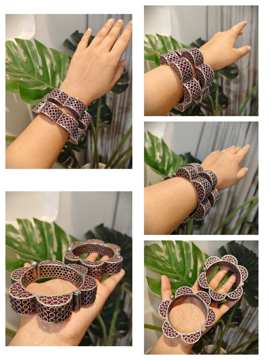 Beautiful Designer Stone Embedded Flower Openable Kada (1 pair)