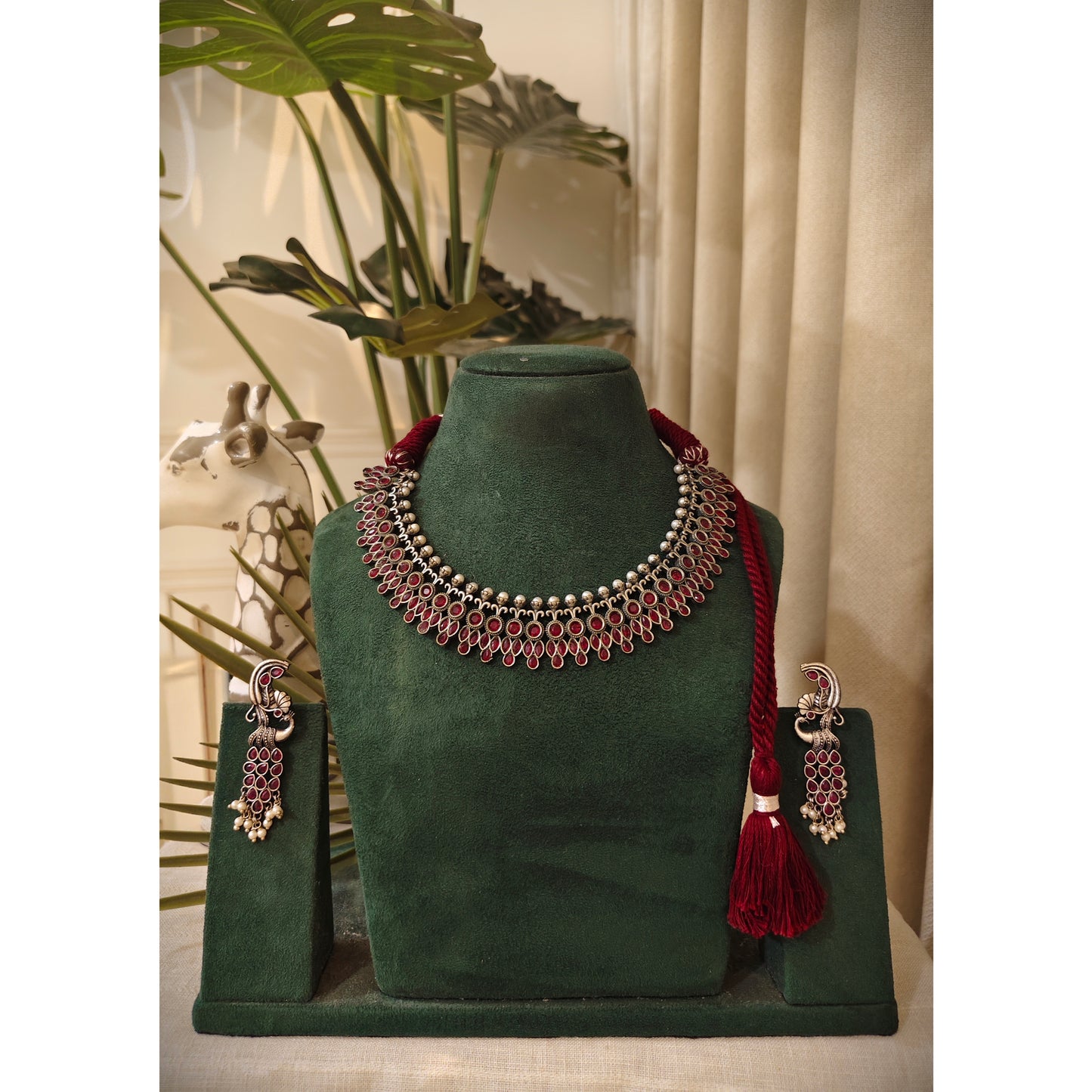 Beautiful Designer Stone Embedded Neckpiece With Earrings