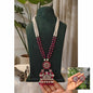 Beautiful Designer Kempstone Pendant Long Beaded Necklace With Earrings