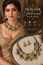 Beautiful Designer Kundan Detailing Fusion Statement Neckpiece With Earrings