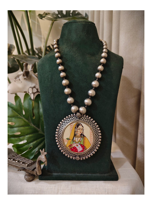 Beautiful Designer Painting Pendant With Ball Chain Mala Necklace