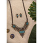 Beautiful Designer Stone Embedded Pendant Long Necklace With Earrings