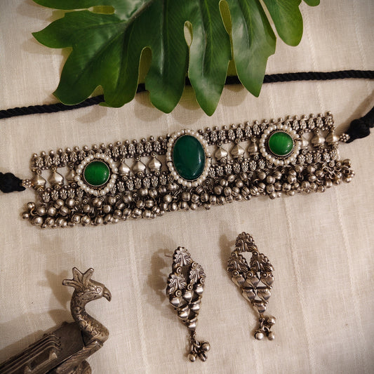 Beautiful Designer Stone Embedded Choker With Earrings