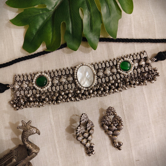 Beautiful Designer Stone Embedded Choker With Earrings