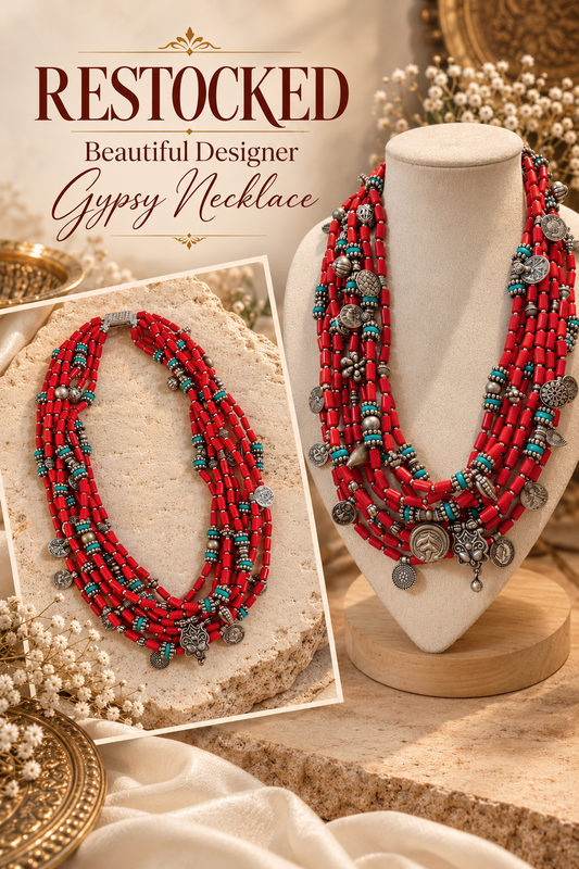 Beautiful Designer Coral Beads With Charms Mix Layered Chunky Gypsy Necklace